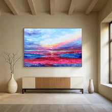Load image into Gallery viewer, Pink and Purple Sunset Abstract Painting for Romantic Bedroom & Beachfront Bar DKH287