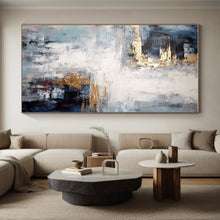 Load image into Gallery viewer, Blue - Gray with Gold Accents Abstract Art - Great for Sophisticated Home Office & Luxury Hotel Suite LargeART0696