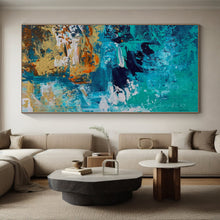 Load image into Gallery viewer, Hand - painted Substantial Teal - Toned Abstract Seascape Acrylic Art for Coastal - Style Bedrooms LargeART0036
