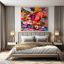 Load image into Gallery viewer, Colorful Abstract Collage 2 Canvas Painting, Suited for Bohemian Gallery & Vibrant Café LargeART1170