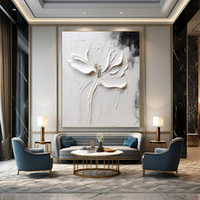 Load image into Gallery viewer, Impasto Abstract Flower Art, Textured White - Toned Painting for Botanical - Themed Bathroom & Calming Yoga Studio LargeART2217