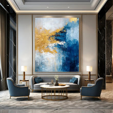 Load image into Gallery viewer, “Blue - Gold Symphony” – Blue, White & Gold Abstract Acrylic with Flowing Textures DTP062