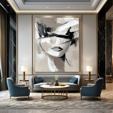Load image into Gallery viewer, Monochrome Abstract Face Painting, Minimalist Gray - Toned Art for Modern Bedroom & Chic Office LargeART2193