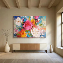 Load image into Gallery viewer, Textured Flowers “Bold Blooms” Painting on Canvas, Vivid Floral Art DKH884