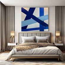 Load image into Gallery viewer, Blue & White Geometric Ribbon - Style Acrylic Art, Perfect for Contemporary Living Room & Art Gallery Wall LargeART0995