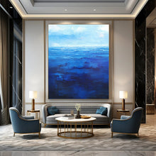 Load image into Gallery viewer, “Deep Blue Ocean” – Layers of deep and light blue, with bold brushstrokes creating a dynamic sea. DTP345