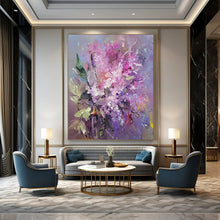 Load image into Gallery viewer, Purple & Pink Floral Abstract Painting, Ideal for Feminine Bedroom & Elegant Sitting Room LargeART2109