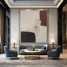 Load image into Gallery viewer, “Subtle Color Block Interaction” - Beige, Black, Maroon Abstract Art on Canvas DKH1152