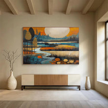Load image into Gallery viewer, Stylized Landscape with Big Moon Abstract acrylic painting DLZ086
