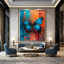 Load image into Gallery viewer, Vibrant Abstract Butterfly Art, Blue & Color - Splashed Painting for Bohemian Living Room & Nature - Lover’s Studio LargeART2194