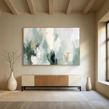 Load image into Gallery viewer, Hand - painted Soft Green - and - White Abstract Acrylic Art for Serene Yoga Studio Backdrops LargeART1693
