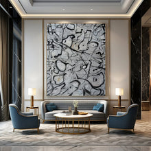 Load image into Gallery viewer, “Black and White Abstract Doodles” - Expressive Line Art on Canvas DKH1591