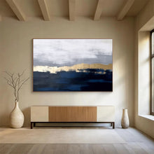 Load image into Gallery viewer, Blue and Gold Abstract Painting on Canvas - “Coastal Horizons” DKH784