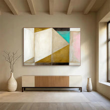Load image into Gallery viewer, Geometric Abstract in Gold & Pastels - Chic Living Room Art LargeART1534