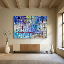 Load image into Gallery viewer, Abstract Grid “Colorful Connections” Painting on Canvas, Modern Line Art DKH849