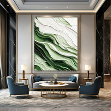 Load image into Gallery viewer, Green & White Textured Abstract Wave Painting, Ideal for Nature - Inspired Office & Serene Bathroom LargeART2069