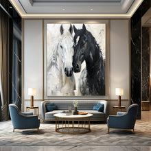 Load image into Gallery viewer, “Abstract Horse Duo” - Black, White, and Grey Animal Art on Canvas DKH1401