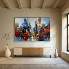 Load image into Gallery viewer, Hand - painted Colorful Cityscape Acrylic Art for Vibrant Urban Living Room Decor LargeART1673