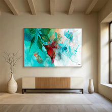 Load image into Gallery viewer, Turquoise Floral & Aquatic Abstract Painting on Canvas DKH538