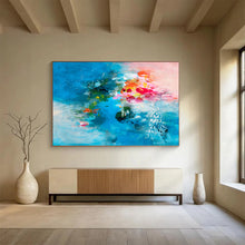 Load image into Gallery viewer, Blue - Pink Abstract Floral Painting - Ideal for Coastal Bedroom & Romantic Restaurant DKH030