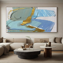 Load image into Gallery viewer, Oversized Blue - Gold Abstract Art for Coastal Bedroom & Chic Lounge LargeART0499