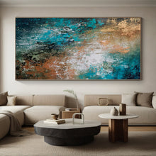 Load image into Gallery viewer, Hand - painted Large - sized Teal and Copper Abstract Blend Acrylic Art for Modern Lounges LargeART0019