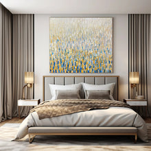 Load image into Gallery viewer, Oversized Hand - painted Rain of Gold and Blue Acrylic Art for Glamorous Living Rooms LargeART0195