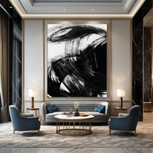 Load image into Gallery viewer, Dynamic Black Ink Swirls – Bold Black Brushstrokes on White Abstract DTP195