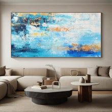Load image into Gallery viewer, Hand - painted Oversized Blue with Gold Accents Abstract Acrylic Art for Elegant Home Offices LargeART0015