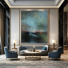 Load image into Gallery viewer, “Moody Abstract Landscape” - Dark Green, Blue, and Red Art on Canvas DKH1408