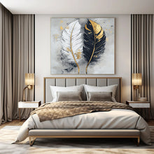 Load image into Gallery viewer, Gold - Accented Feather Abstract Canvas Painting, Ideal for Bohemian Bedroom & Art - Filled Bathroom LargeART1262