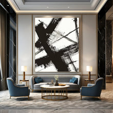 Load image into Gallery viewer, “Black - White Abstract Strokes” Abstract Painting on Canvas, Modern Monochrome Decor DKH1028