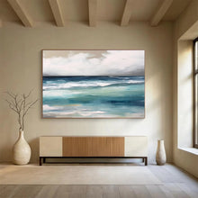 Load image into Gallery viewer, Layered Blue Ocean Waves Under Cloudy Sky Abstract acrylic painting DLZ051