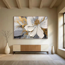 Load image into Gallery viewer, Hand - painted 3D White Flower with Gold Accents Acrylic Art for Glamorous Bedroom Headboards LargeART1703
