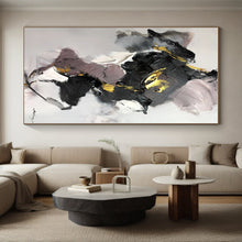 Load image into Gallery viewer, Large - Scale Black - Gold - Purple Abstract Art for Trendy Bedroom & Artistic Lounge LargeART0511