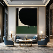 Load image into Gallery viewer, “Black, Green, and White Shapes” - Black, Green, White Abstract Art on Canvas DKH1214