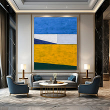 Load image into Gallery viewer, “Color - Blocked Serenity” - Blue, White, Yellow, Green Geometric Abstract Art on Canvas DKH1096
