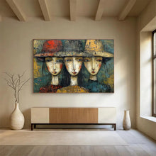 Load image into Gallery viewer, Textured Portrait Painting on Canvas - “Hat - Wearing Figures” DKH763