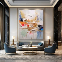 Load image into Gallery viewer, “Gold - Accented Color Burst” Abstract Painting on Canvas, Luxe Living Room Decor DKH1056