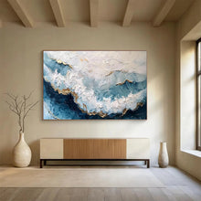 Load image into Gallery viewer, Textured Sea Wave Painting with Gold a Highlight for the Bedroom or Living Room LargeART1604