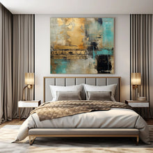 Load image into Gallery viewer, Teal, Gold & Gray Abstract Canvas Painting, Great for Contemporary Living Room & Chic Hotel Suite LargeART1281