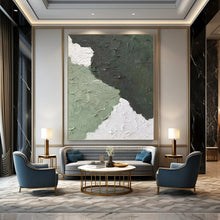 Load image into Gallery viewer, “Textured Green and White Abstract” - Green, White, Grey Abstract Art on Canvas DKH1326
