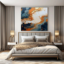 Load image into Gallery viewer, Blue and Gold Fluid Abstract Canvas Painting, Suited for Luxury Bedroom & Elegant Dining Room LargeART1216
