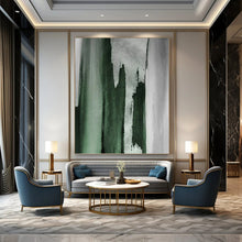 Load image into Gallery viewer, “Emerald Strokes on Grey” - Green, Grey Abstract Art on Canvas DKH1216