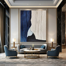 Load image into Gallery viewer, “Blue, White and Black Textured Abstract” - Minimalist Abstract Art on Canvas DKH1547