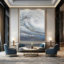 Load image into Gallery viewer, “Swirling Wave with Gold Accents” – Textured, swirling wave in blue and white, with gold hints. DTP337