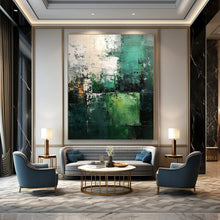 Load image into Gallery viewer, Emerald Mist - Green and Gray Abstract Acrylic Painting, Perfect for Modern Living Rooms and Office Spaces DTP031