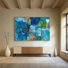 Load image into Gallery viewer, Hand - painted Blue - toned Abstract Floral Acrylic Art for Coastal Bathroom Decor LargeART1660