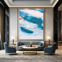 Load image into Gallery viewer, “Blue Rhythm” - Blue, white, pink with dynamic brushstrokes and black lines DTP151