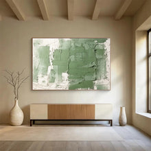 Load image into Gallery viewer, Textured Green and White Abstract Painting for Minimalist Study & Nature - Inspired Yoga Studio DKH274